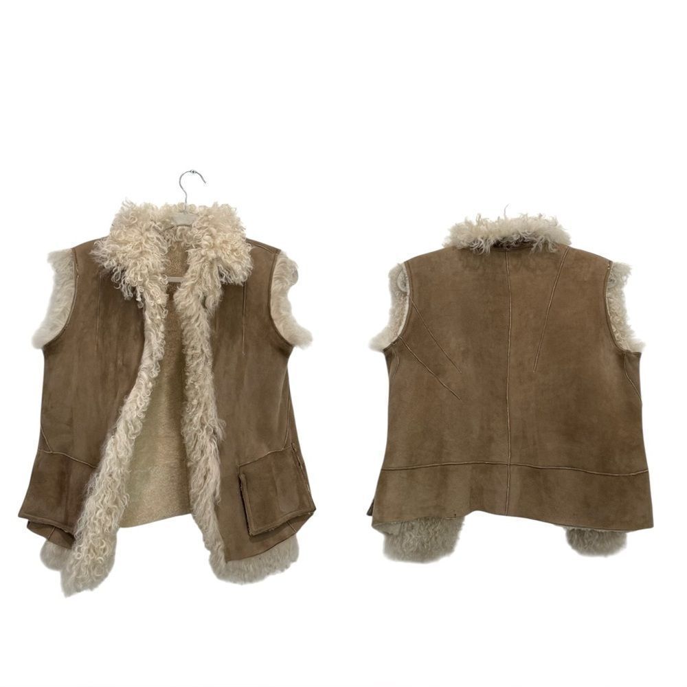 VINTAGE Curly Mongolian Fur double sided vest with pockets - Picture 5 of 7